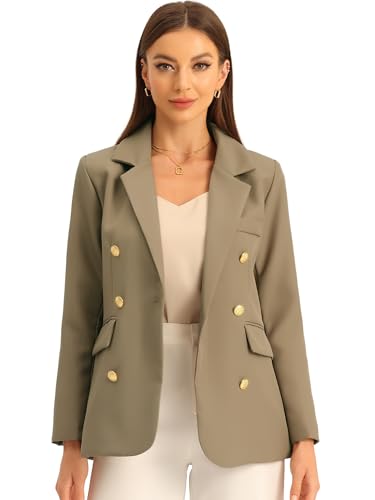 Allegra K Women's Notched Lapel Double Breasted Long Sleeve Work Office Suit Blazer Jacket
