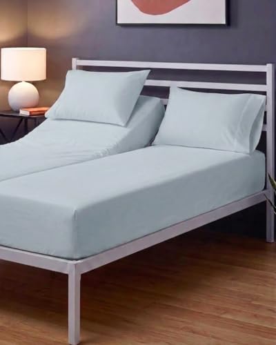 Image of Sleepy Town Split King Size Bed Sheets - 4 Piece - NO Flat Sheet Included - Split King Sheet Set - Soft, Comfy & Cooling - Easy Care - Wrinkle & Fade Free - Brushed Microfiber Bed Sheets (Ice Blue)