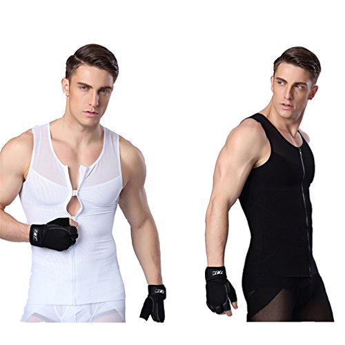 iYunyi Men's Slimming Body Shaper Tank Top Front Zipper Corset Vest, 1black1white(2packs), Large