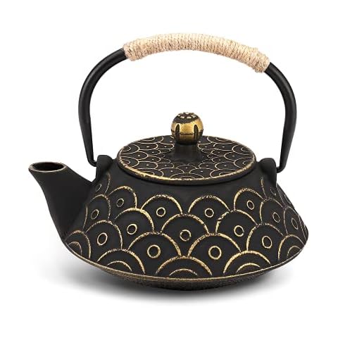 VUDECO 30oz Cast Iron Teapot Kettle Set Cover