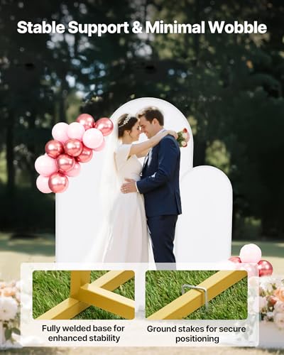 Image of VEVOR Arch Backdrop Stand, Set of 3, 6 /5 /4 ft, Stable Structure, Easy Assembly, Gold Metal Arch Backdrop Stand with Cover, for Wedding, Birthday Party, Graduation, Celebration, and Ceremony Decoration