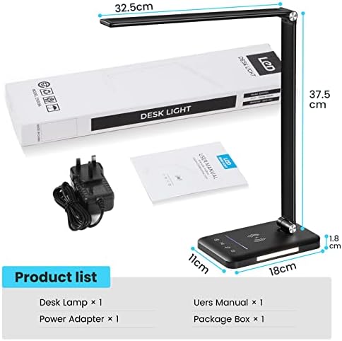 BIENSER LED Desk Lamp with Night Lighting, Fast Wireless Charger, USB Charging Port, 10 Brightness, 5 Color Modes, Dimmable Bright Desk Lamps for Home Office, Touch Control, Auto Timer, 1200 LUX, 10W