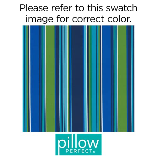 Pillow Perfect Stripe Outdoor Patio Reversible Chairpad With Ties, Weather, And Fade Resistant, Large - 17" X 1.5", Blue/Green Sea Island, 2 Count #TOP4