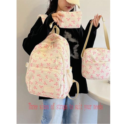 Bow Backpack, 2025 New 3PC Set Bow Backpack for Girls, Backpacks Set Large Capacity (pink)4