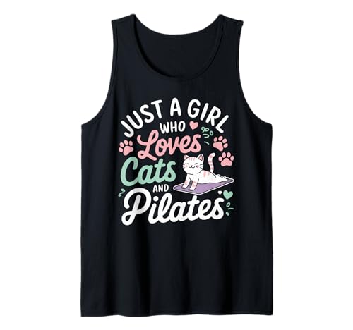 Just A Girl Who Loves Cats and Pilates Cat Mom Workout Humour Débardeur