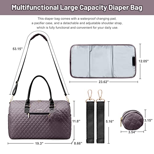 LOVEVOOK Diaper Bag Tote with Pacifier Case and Changing Pad, Large Capacity Mommy Bag for Hospital and Weekender Travel, Functional Baby Bag Newborn Baby Essential, Purple Gray