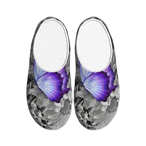 Pantoufles papillon violet EdWal chausson chaud d'hiver en peluche