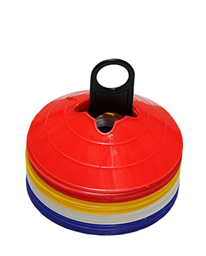 Boje Sport Lot de 40 disques de délimitation avec Creux (10 pièces par Couleur: Blanc, Bleu, Jaune, Rouge) - pour Construire des Haies avec Jalons
