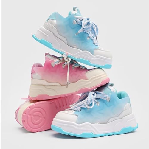 Chunky Sneakers for Women Pink Star Y2K Platform Shoes, 1.6-Inch Hidden Heel, Lightweight Lace-Up Trainers for Street4