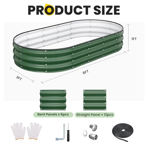 Image of Pattiumo Galvanized Raised Garden Bed 6x3x1 FT, Oval Metal Raised Garden Bed Outdoor Planter Box with Open Bottom, Rust-Resistant Steel Garden Bed for Vegetables Herbs Flowers, Easy Assembly