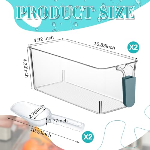 Image of Havawish Ice Storage Bin and Flexible Scoop Set Plastic Freezer Bin with Pull out Handle Storage Bucket Clear for Container with Scoop(Dark Blue,10.83 x 4.92 x 4.33 in,Classic)