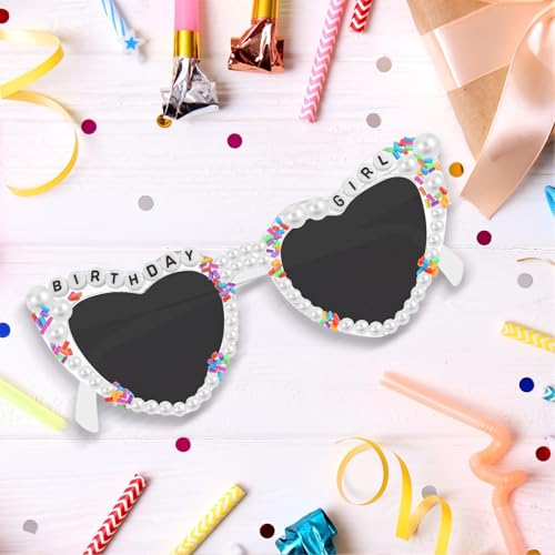 Heart-Shaped Birthday Girl Glasses, Pretty Birthday Girl Sunglasses for Party, White Birthday Sunglasses for Women4