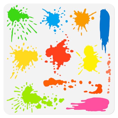 DOODLREAM Splatter Wall Stencil Template 11.8 x 11.8 Inch Reusable Plastic Ink Splatter Stencil for Painting on Wood Wall Floor Fabric Glass Furniture, DIY Home Decor Stencil, Craft Drawing Stencils