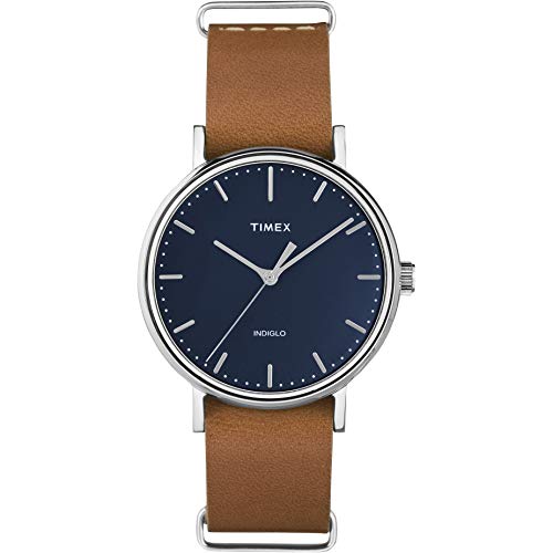 Timex Women's Fairfield 37mm Watch  Silver-Tone & Blue with Tan Genuine Leather Strap