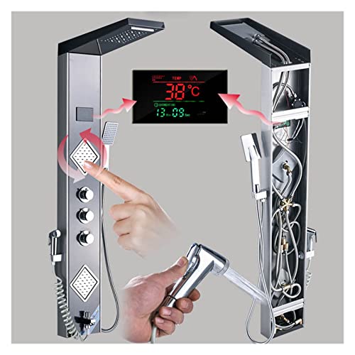 Panneau de douche LED or à écran numérique avec mitigeur cascade et bidet