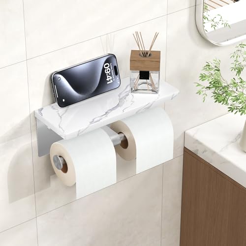 FORIOUS Double Marble Toilet Paper Holder with Phone Shelf $17.99 AC - image 9