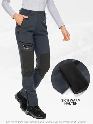 yeyity Damen Wanderhose Wasserdicht Softshellhose Skihose Winddicht Warm Gefüttert Winter Outdoorhose Schneehose Snowboardhose Trekkinghose(6081,Grau,XL)
