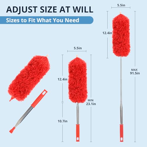 Image of ZZ LAZYCOTTAGE Microfiber Duster with Extension Pole,Washable Bendable Head Ceiling Fan Duster,15-100 inch (Red)