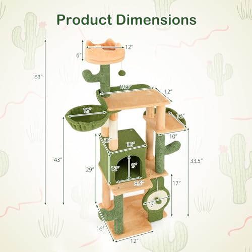 Tangkula Árbol Cactus para Gatos 63 in Multi-Nivel miniatura 4