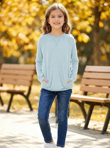 Image of SELINK Girls Big Kids Long Sleeve Striped Color Block Pocket Tees