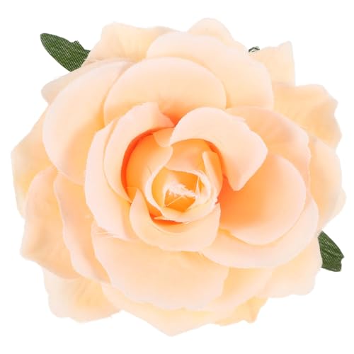 Broche fleur rose artificielle jaune avec pince pour cheveux et vêtements