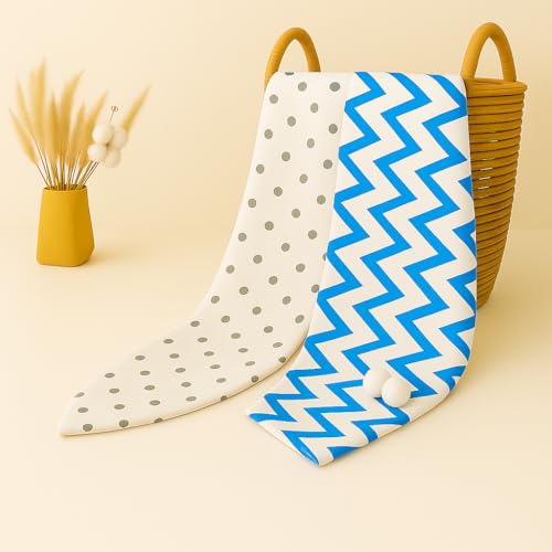 Image of Organic Cotton Muslin Pack of 2 Baby Bath Towel Cotton Cloth Premium Baby Washable, Reusable, Absorbent, Extra Soft 120 X 120 Cm Grey Dot & Blue Zig Zag (Minor Manufacturing Irregularity)