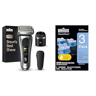 Braun Series 9 PRO+ Electric Shaver, 5 Pro Shave Elements & Precision Long Hair Trimmer & Clean and Renew Refill, 3 Count