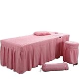 DYYEUAVT Sábana de salón belleza, 5 piezas, falda cama corta, colcha con orificio, funda for masaje corporal(Pink,190cm x 80cm)