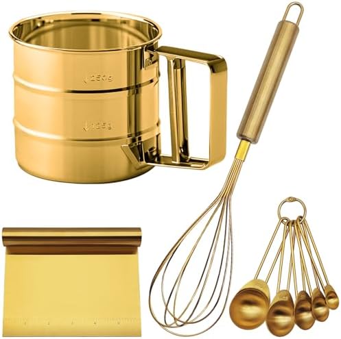 Gold Flour Sifter Baking Tool Set, findTop Stainless Steel 4-Piece Kit with 10