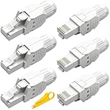 Acmerota RJ45-Stecker Werkzeuglos CAT6 Kategorie 6e Kompakt Wiederverwendbar Unterstützt PoE 1000 Mbit/s 250 MHz für 23-26 AWG Kabel für Router Inklusive 1 Abisolierzange, Blau (6 Stück)