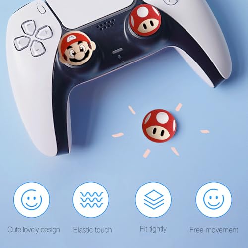Image of PERFECTSIGHT Cute Thumb Grip Caps for Switch 2, PlayStation 4 /5, PS5, PS4, Xbox Series X /S, Xbox One, Switch PRO Controller, 4PCS Kawaii Soft Rubber 3D Analog Thumbsticks Grips Joystick Cover, Red