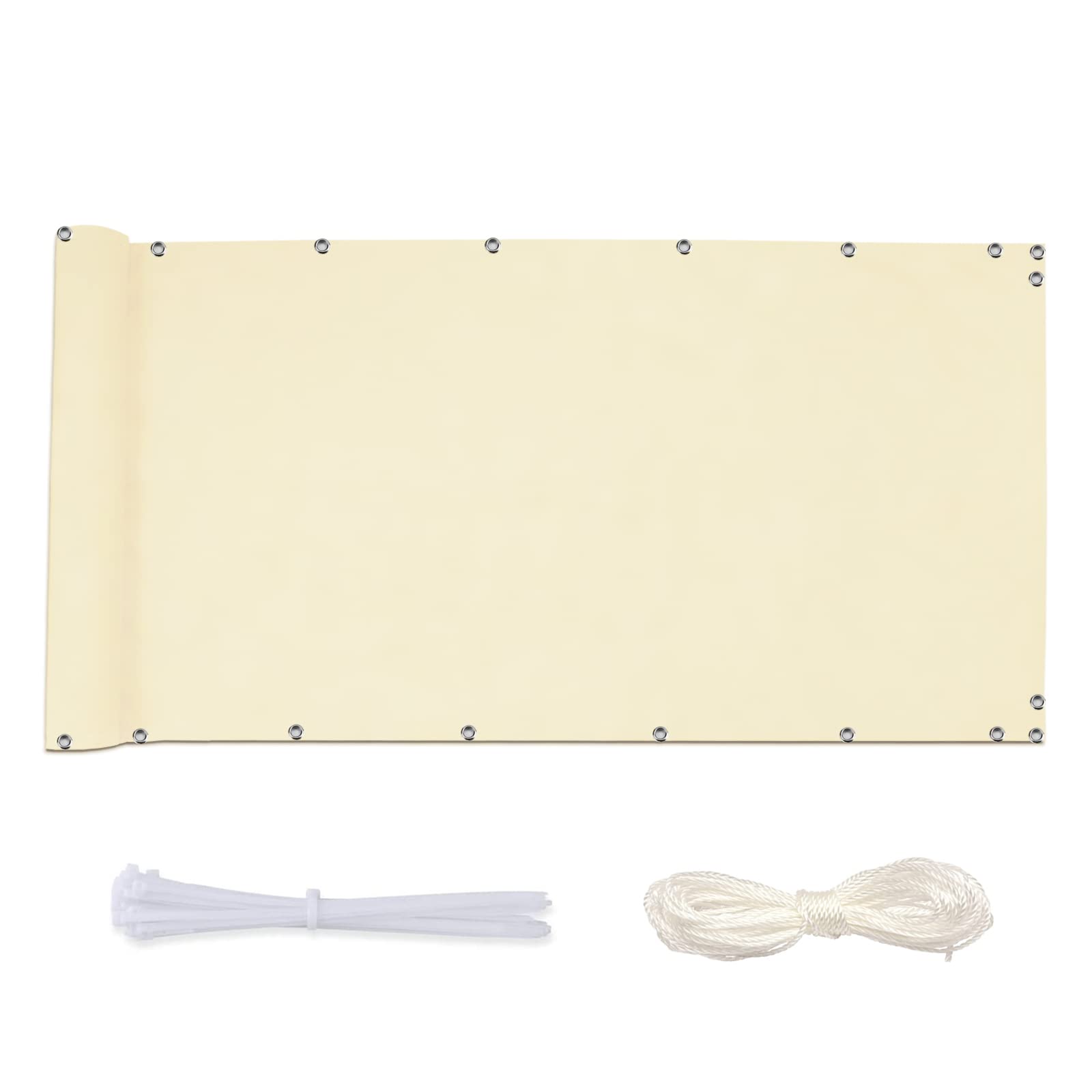 Brise-vue beige balcon 100x350 en tissu durable haut de gamme résistant à l'humidité