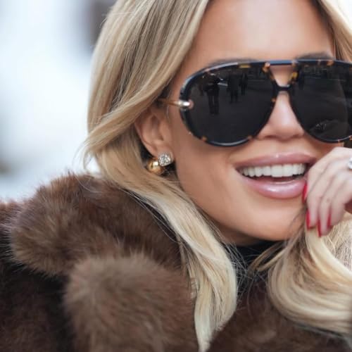 Vintage Oversized Aviator Earrings Sunglasses Women Men, Trendy 70s Retro Pilot Shield Big Frame Eyewear Sun Glasses2