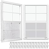Tandefio Paquete de 2 ventanas correderas blancas de 18 x 27 pulgadas con vidrio templado y pantalla para el hogar,
