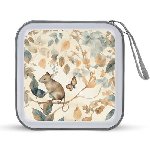 Étui CD/DVD plastique avec fermeture éclair motif souris et feuilles
