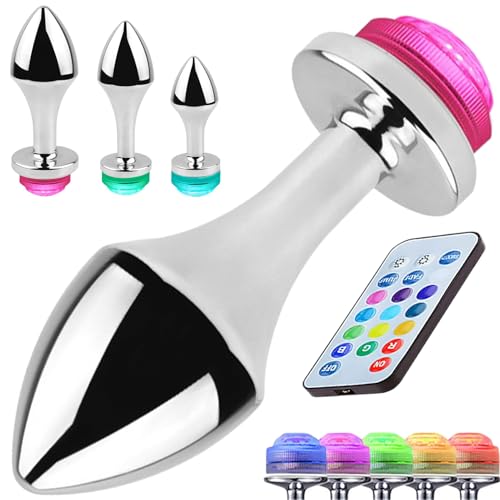 ScreaAss 2024 LED Edelstahl Analplugs Beleuchteter Butt Plug S/M/L Anal Dildo Analstöpsel Mit Fernbedienung, 13 Leuchtende Farben Und Helligkeitsregelung Sexspielzeug Für Frauen Männer,Silber,S