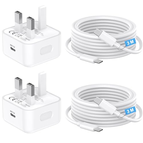 for iPhone 17 16 15 Charger 2 Pack [MFi Certified] 20W USB C Charger Fast Charging Plug with 3M Long USB C to C Charging Cable for iPhone 17/17 Pro/17 Pro Max/Air/16 15 Pro Max USBC UK Power Adapter