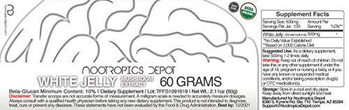 Nootropics Depot White Jelly Mushroom Powder | 60 Grams | Tremella Fuciformis | Organic Whole Fruiting Body Extract | Skin Elasticity Support | Promotes Healthy Cellular Function #TOP1