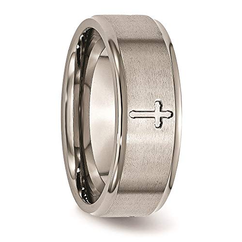 8Mm Brushed And Polished Finish Grooved Religious Christian Cross Designer Titanium Contemporary Wedding Band - Size 9.5 #TOP4