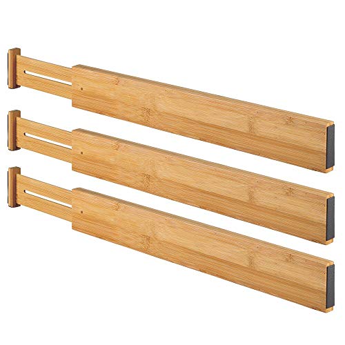 mDesign Juego de 3 organizadores de cajones ajustables – Separadores de cajones de bambú – Ideales como organizador de cajones, como cubertero o para ordenar armarios y cómodas – bambú