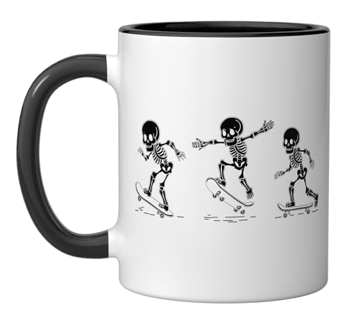 Taza de Cerámica Esqueleto en Skateboard Negro y Blanco miniatura 1