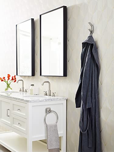 Image of Amerock Avid Double Prong Satin Nickel Wall-Mounted Hook | Decorative wall hook in durable zinc construction for coats, hats, bags, towels, and everyday organization