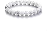 Gemstone Bracelet for Unisex - Stretch Beaded Bracelet - Healing Stone Jewelry - Lucky Charm Bracelet - Yoga Meditation Bracelet - precious stone bracelet Gift - 8mm (White Howlite)