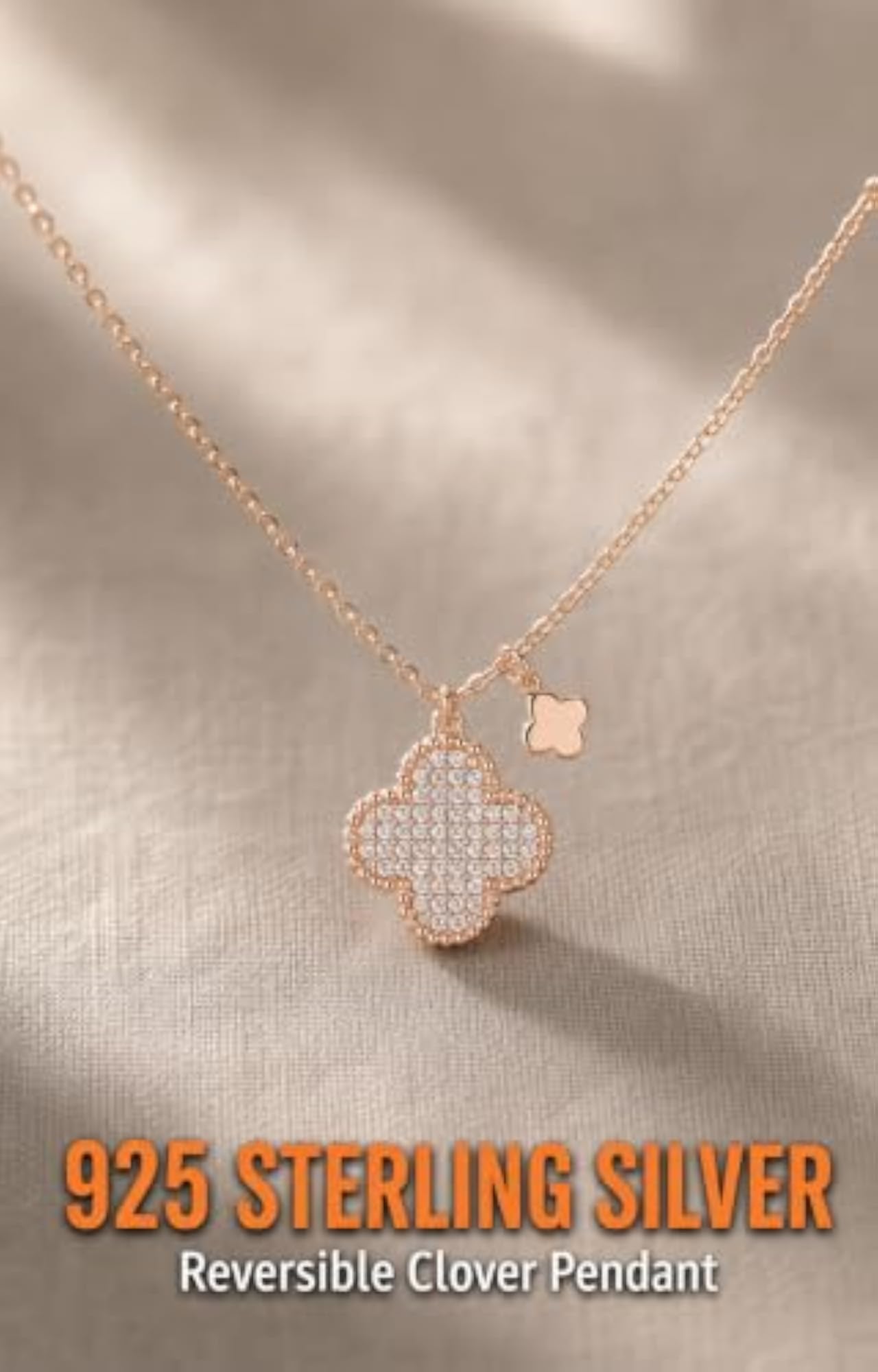 Women's 925 Sterling Silver Reversible Clover Pendant Necklace
