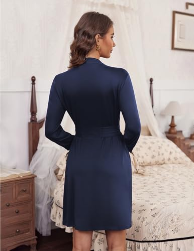 Image of Ekouaer Women's Robes Lightweight 3 /4 Sleeve Short Knit Bathrobe Soft Knee Length Sleepwear Robes with Pockets S-XXL