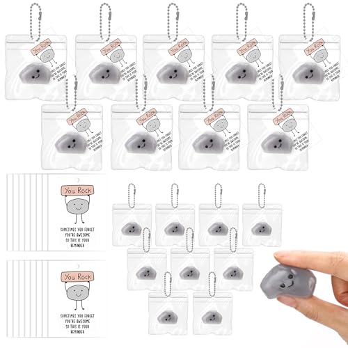 Wettarn 30 Sets Rock Fidget Keychains with Cards, Student Gifts