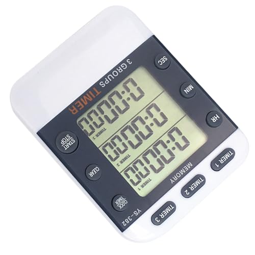 Veemoon Chronomètre Sportif à Affichage LCD 3 Lignes, Minuterie de Mouvement Multifonction, Compte à Rebours Jusqu’à 99 Heures, Léger et Portable, Minuterie Cuisine sans Pile