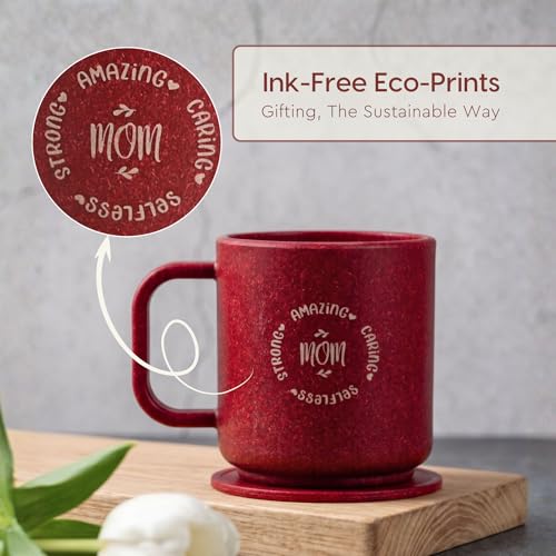 Image of Eha Earth-Friendly Gift Set for Mom | 350 ml | Coffee Mug with Coaster, Keychain & Bag | Gifts for Mom Made with Rice Husk Biocomposite | Gifts for Woman | Coral