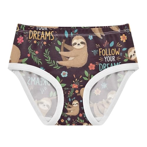Cute Sloths Brown Girls Underwear, Toddler Panties, Cotton Underwear Girls, 2–8 Years