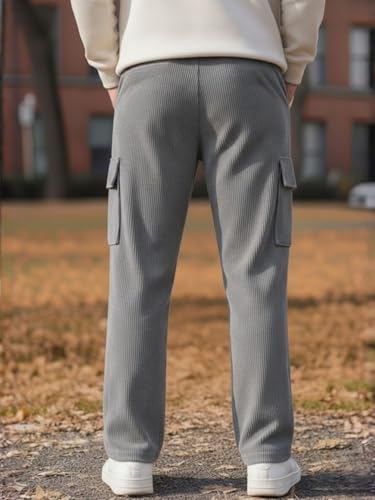 Image of Men's Ribbed Casual Cargo Pants | Stretchable & Comfortable Lower | Elastic Waist Drawstring | Relaxed Fit Stretchable & Comfortable Textured Fabric Cargo Pant for Men